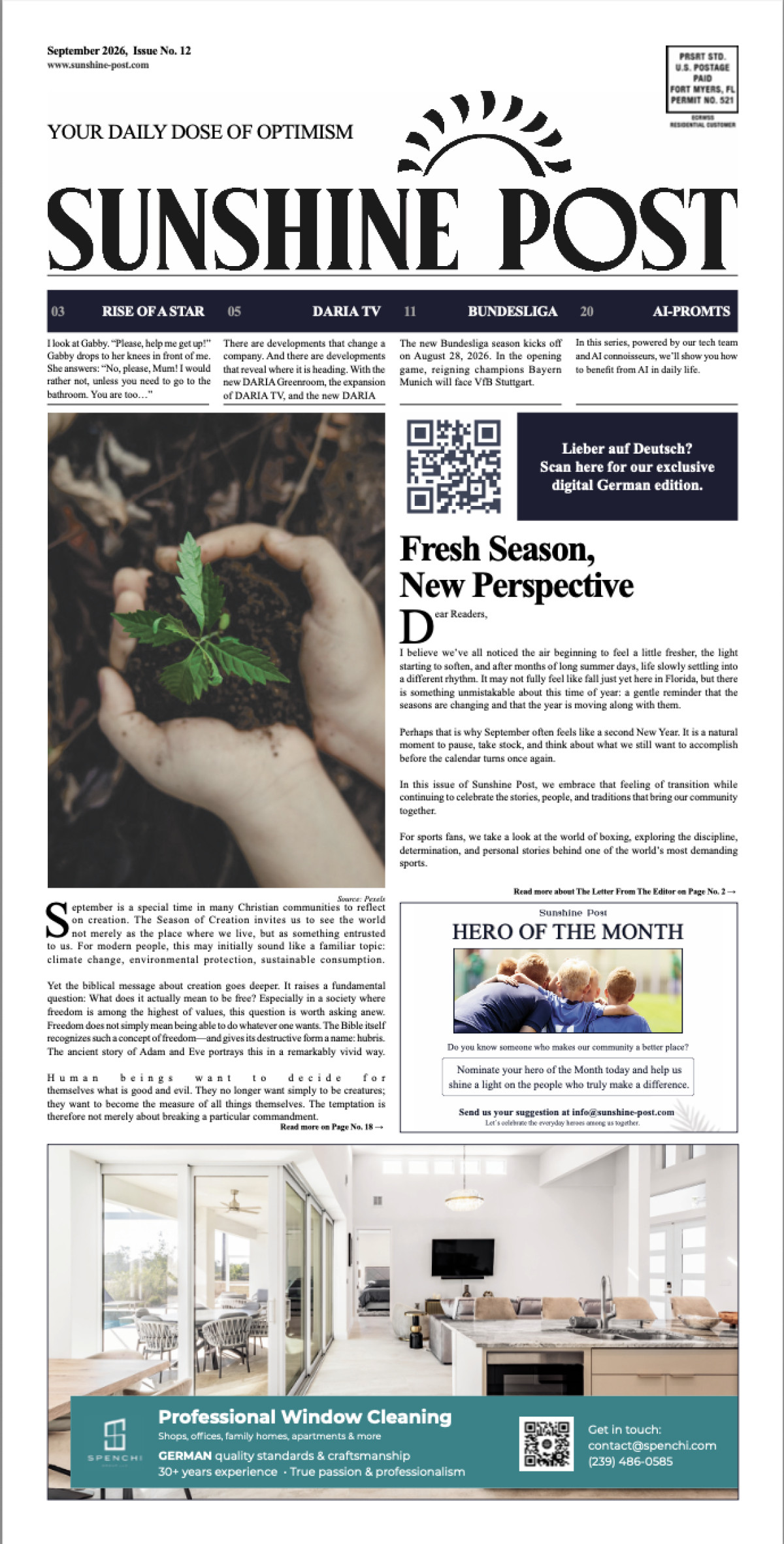 Cover of Sunshine Post Issue #12 - September 2026: Falling Palm Leaves: Fresh Season, New Perspective