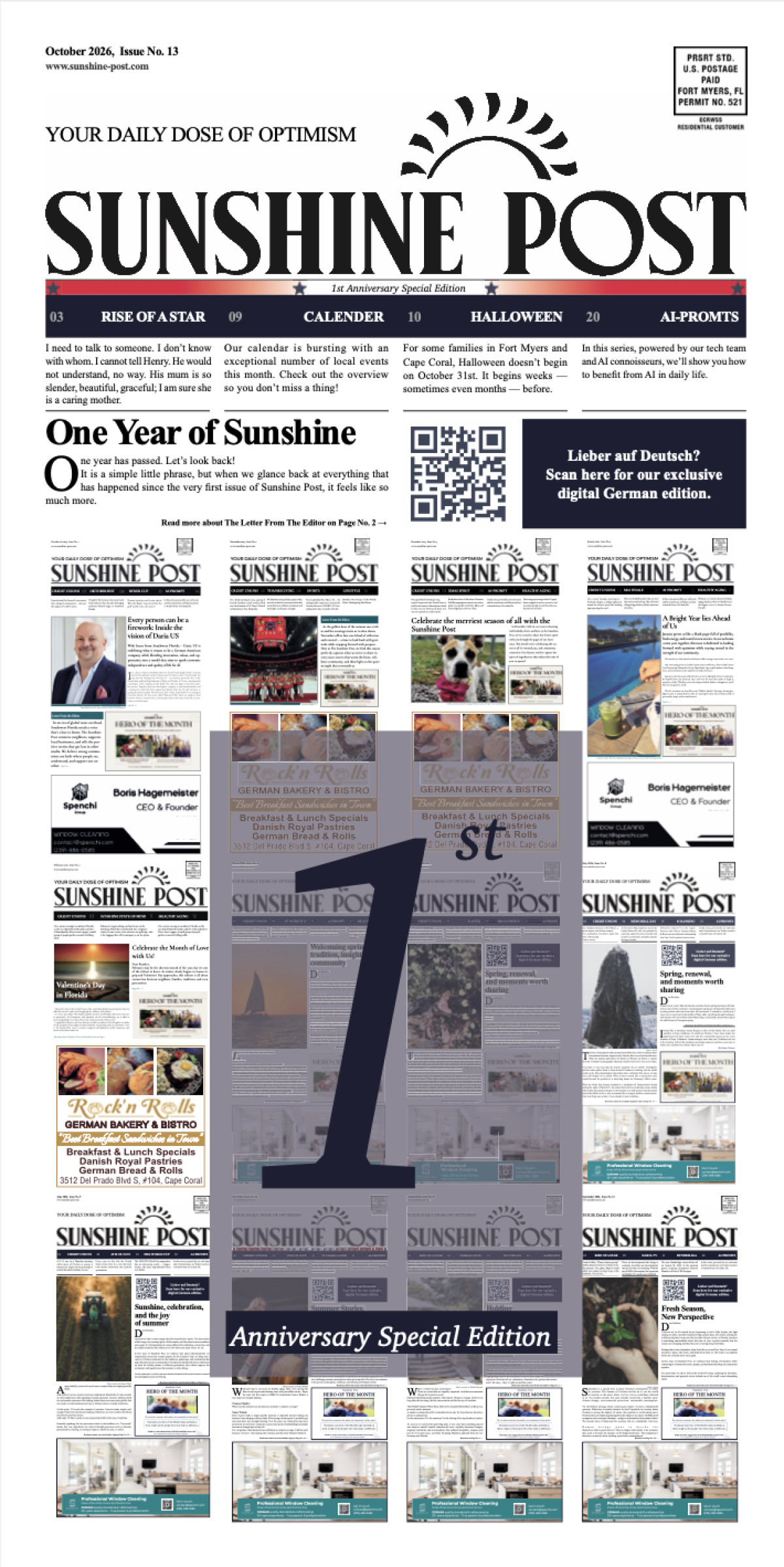 Cover of Sunshine Post Issue #13 - October 2026: One Year of Sunshine