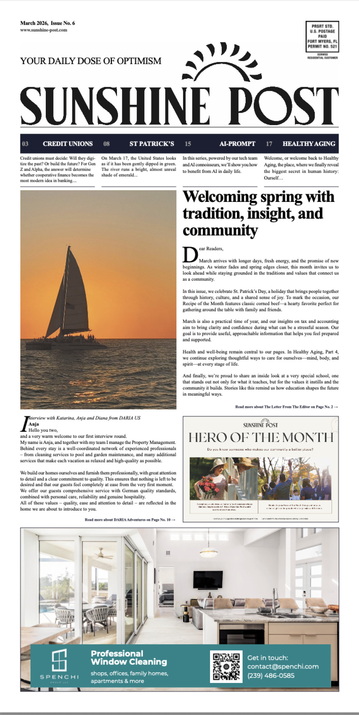 Cover of Sunshine Post Issue #6 - March 2026: Welcoming Spring with Tradition, Insight and Community