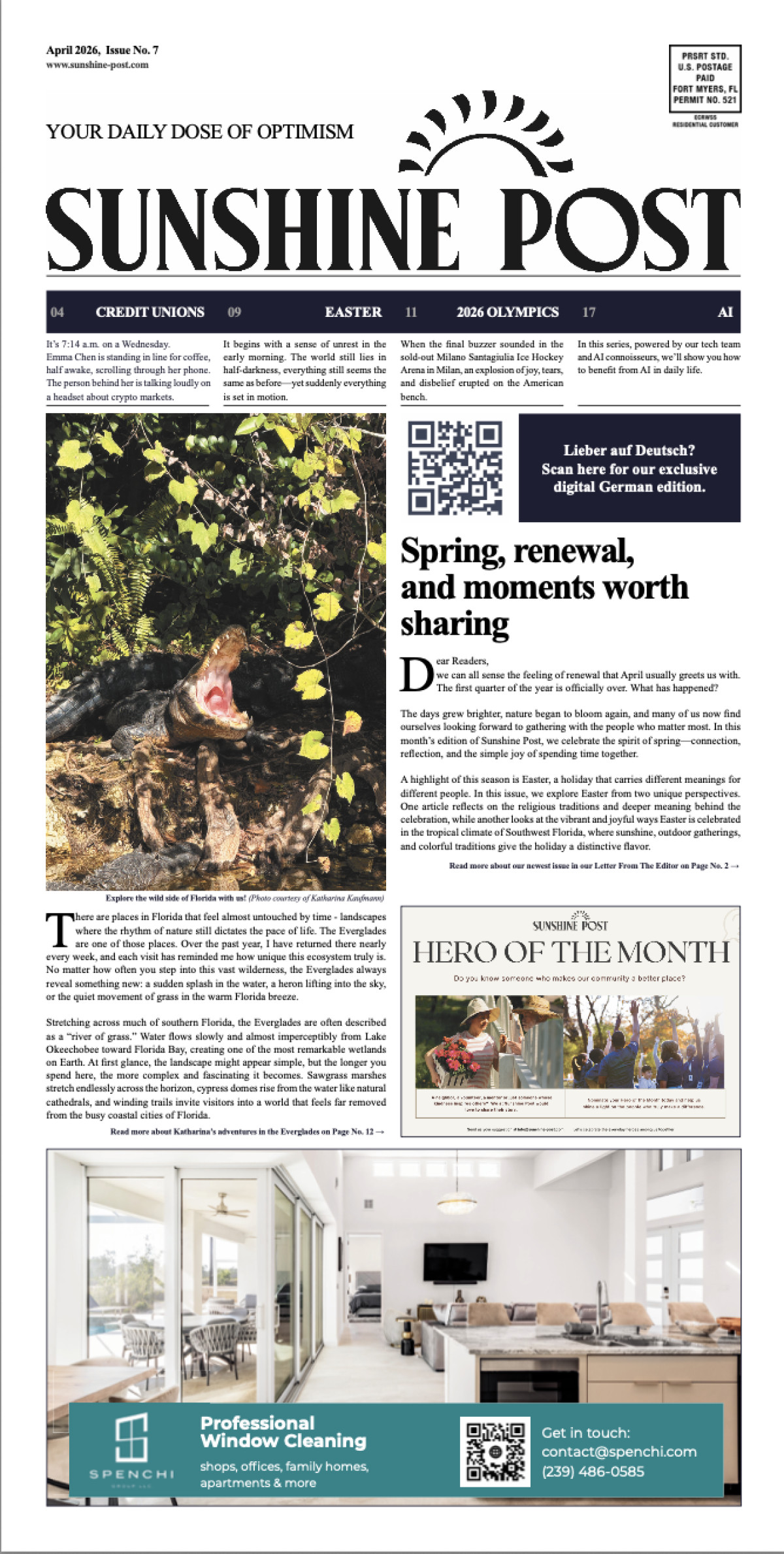 Cover of Sunshine Post Issue #7 - April 2026: Spring, Renewal and Moments Worth Sharing