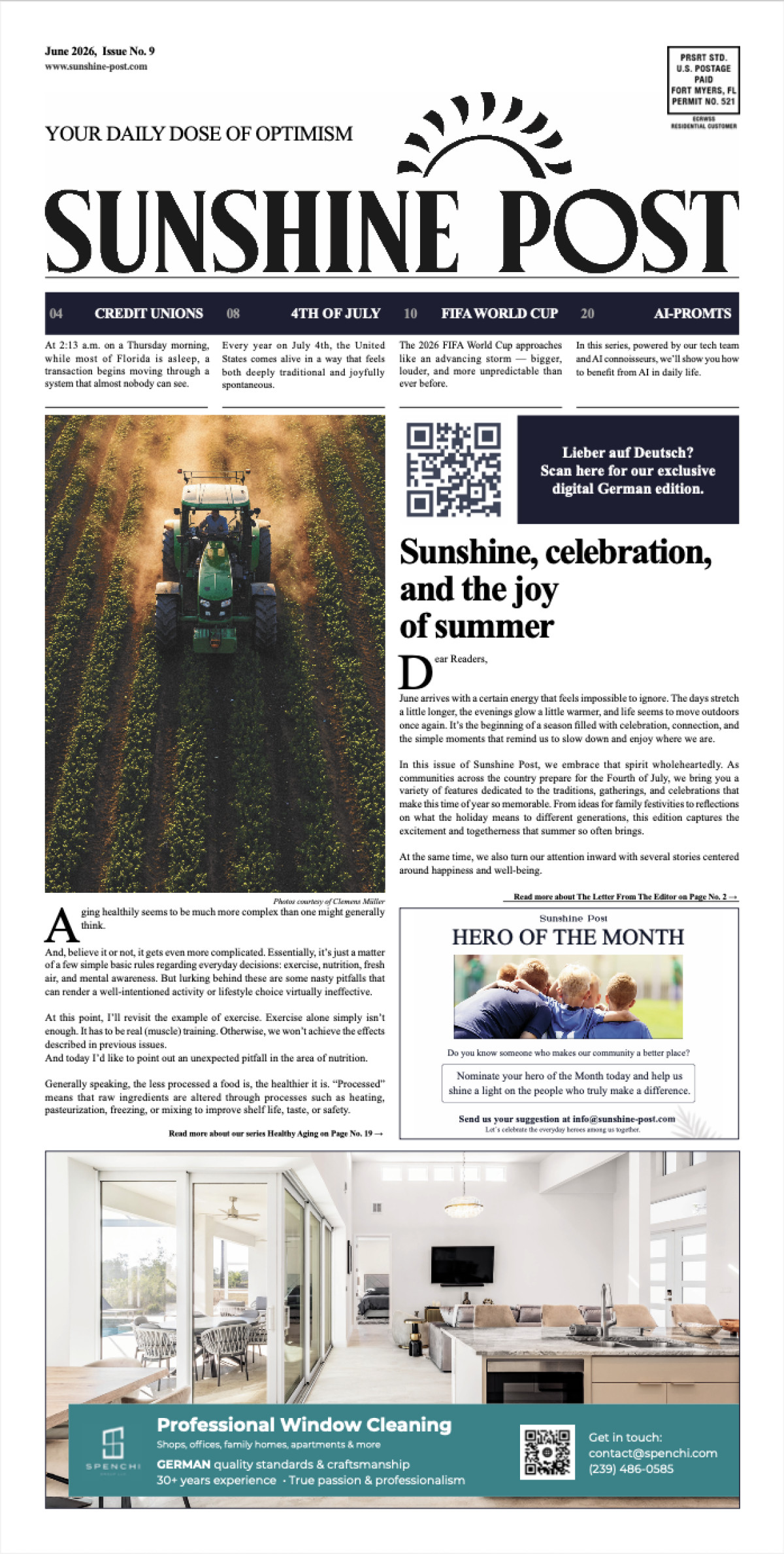 Cover of Sunshine Post Issue #9 - June 2026: Out With the Old, In With the New: Hello, Summer!